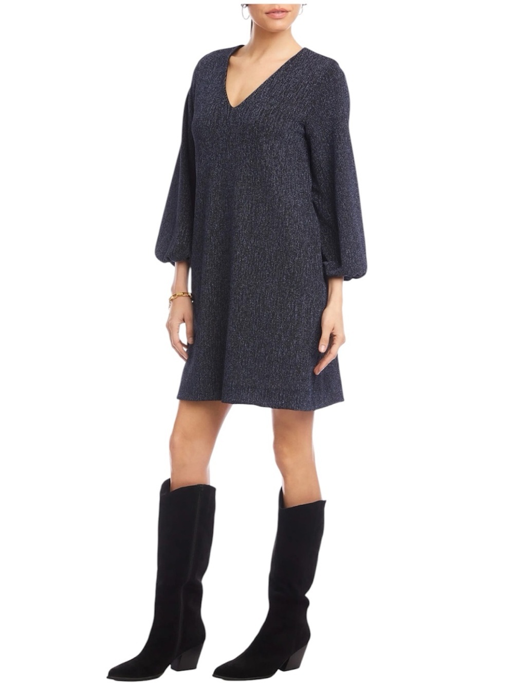 Karen Kane Uptown Girl Metallic Shimmer Shift Dress Medium M NWT V-Neck